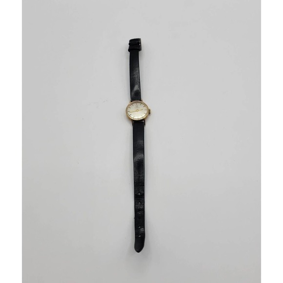 Vtg Solvil Et Titus Ladies Round Face Manual Wind Up Black Leather Band Watch - Picture 5 of 8